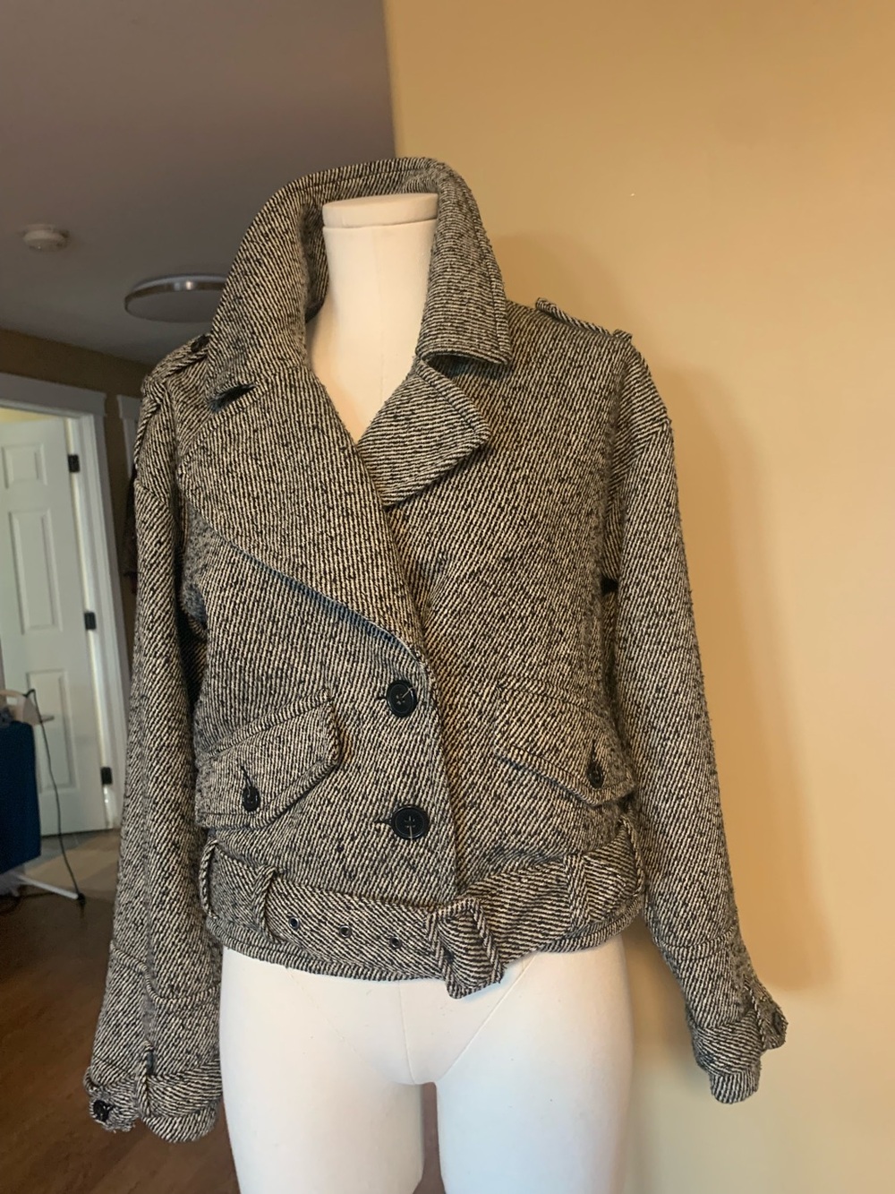Marissa Webb Black & White Herringbone Peacoat